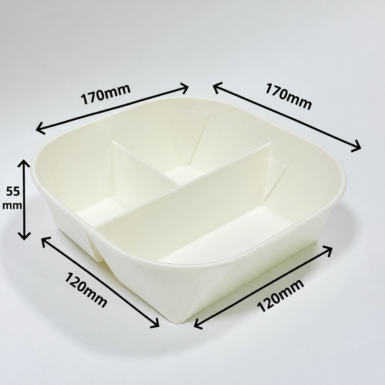 scatola da asporto quadrata divisa per snack e dessert in carta kraft e bianca