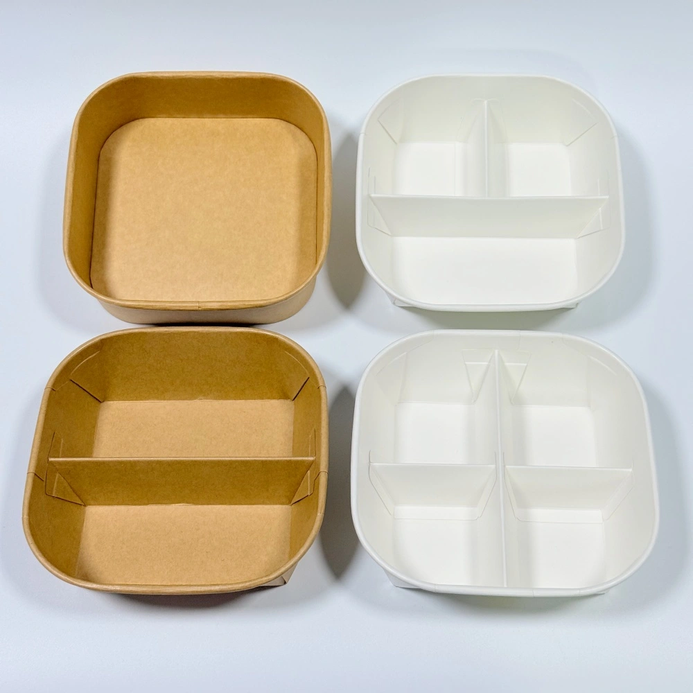 struttura della scatola quadrata per alimenti in carta kraft a scomparti per snack e dessert