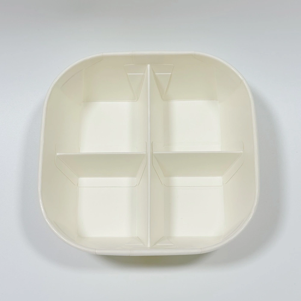 900ml 4 scomparti Scatola quadrata per snack e dessert in carta kraft e bianca con coperchi