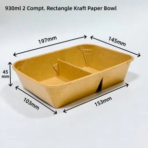 930ml 2 scomparti, lunch box rettangolare in carta kraft e bianca e contenitore alimentare da asporto con coperchio in PET | Bioleader®