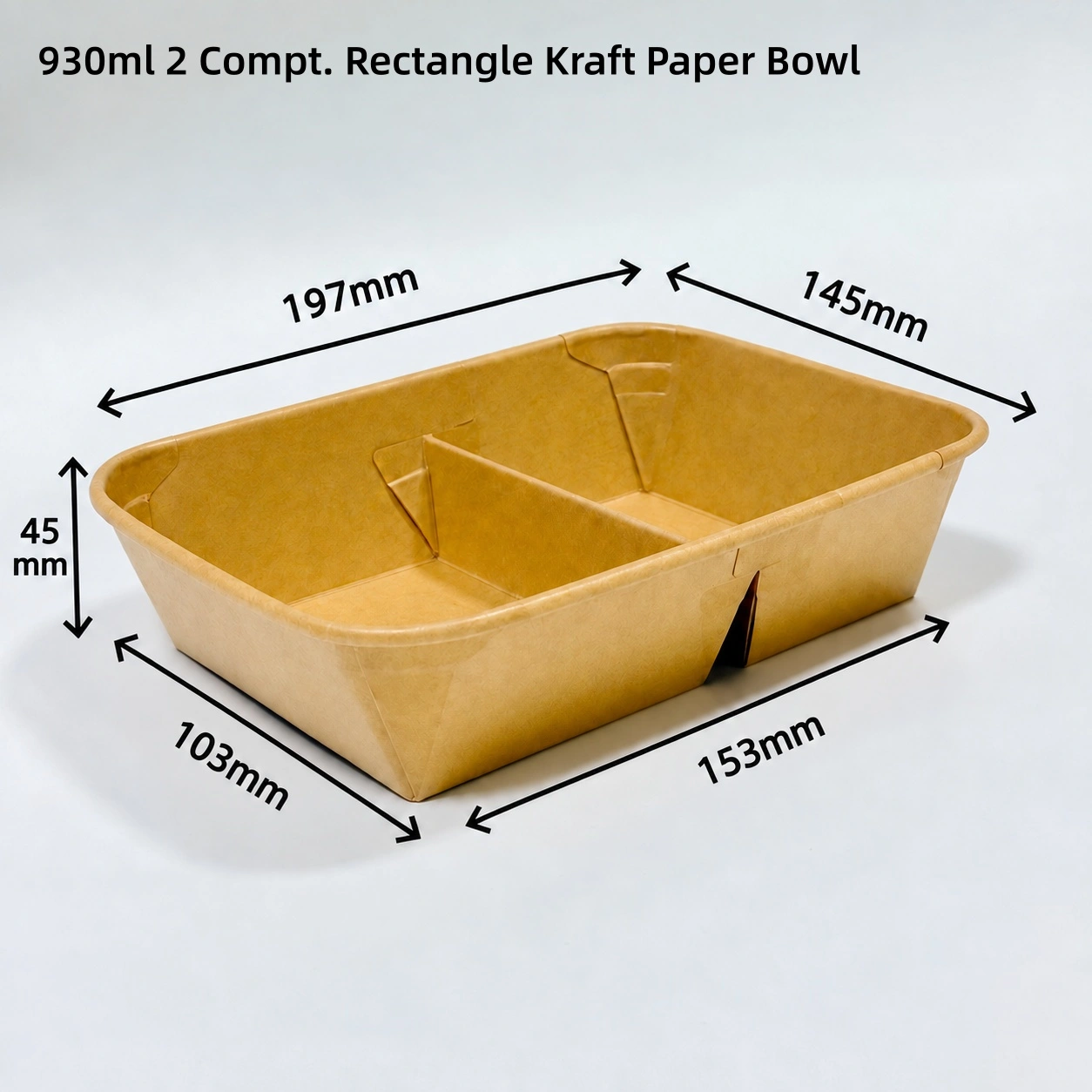 contenitore alimentare da asporto in carta rettangolare a 2 scomparti 930ml