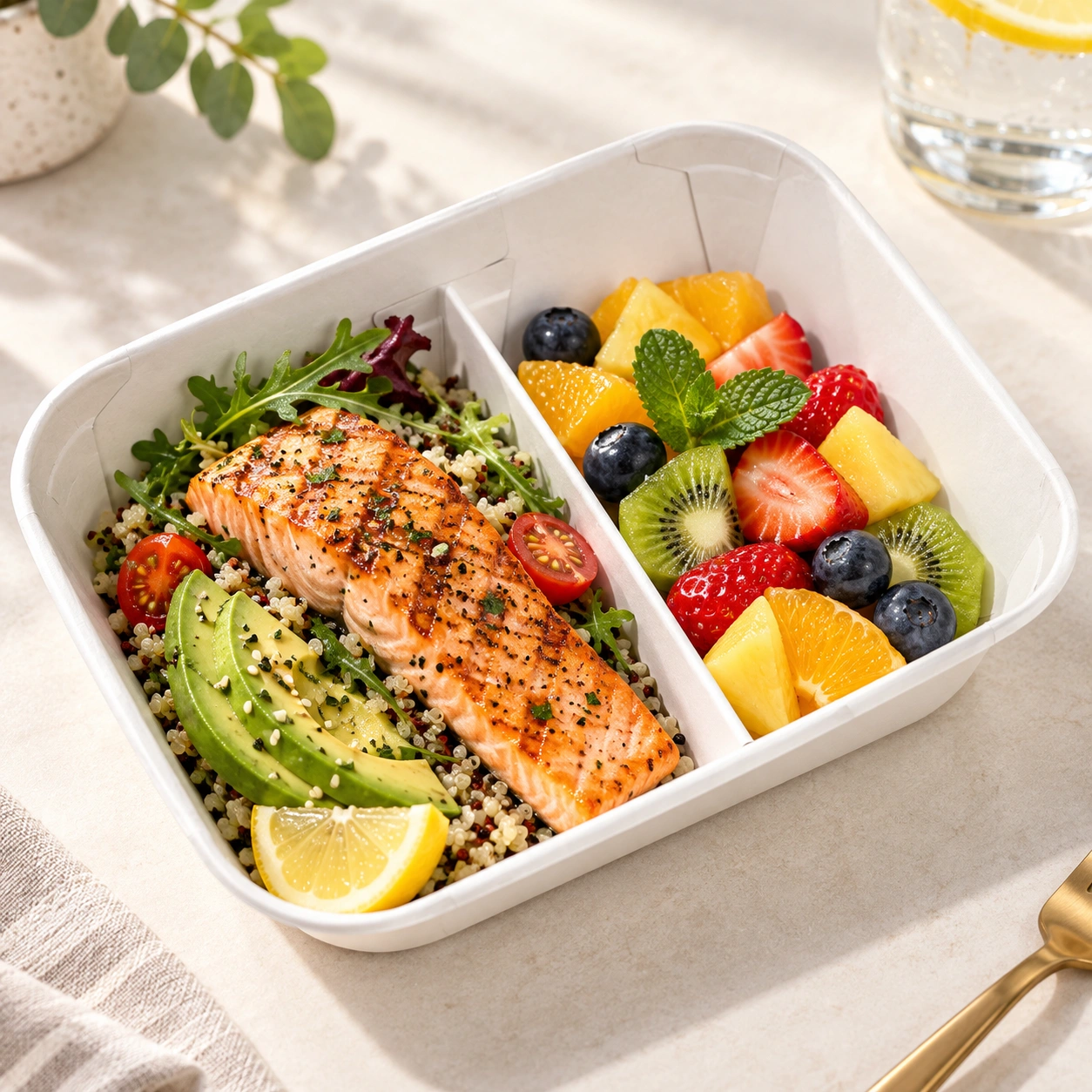 contenitore da asporto in carta kraft a 2 scomparti per meal prep
