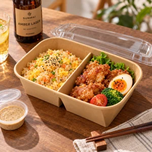 contenitore per il pranzo in carta a  2 scomparti per asporto 930ml