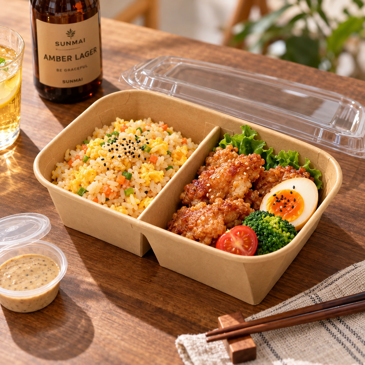 scatola per pranzo rettangolare a 2 scomparti per asporto da ristorante