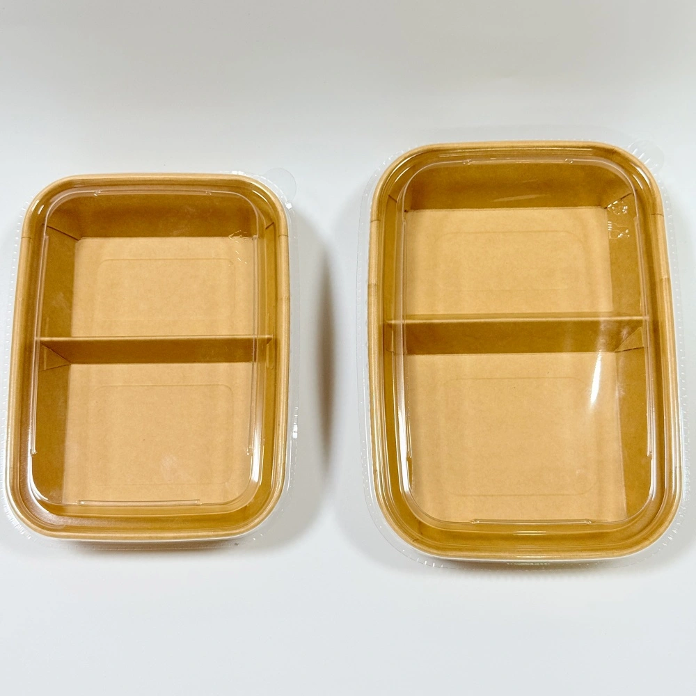 scatola per pranzo rettangolare in carta kraft a 2 scomparti per pasti da asporto