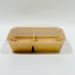 930ml 2 scatola rettangolare per pranzo in carta kraft e bianca con scomparti e coperchio in PET